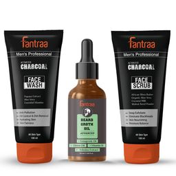 Fantraa Men Set of 3 Beard Growth Oil Charcoal Face Wash & Scrub-8