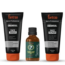 Fantraa Men Set of 3 Nomadic Beard Fragrance Oil - Charcoal Face Wash & Scrub-13