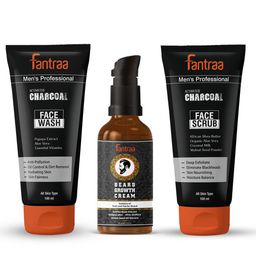 Fantraa Men Set of Beard Growth Cream Charcoal Face Wash & Scrub-72