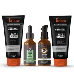 Fantraa Men Set Of 4 Beard Growth Cream With Beard Oil & Charcoal Face Wash & Scrub-30
