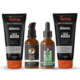 Fantraa Men Set of 4 Beard Growth Cream - Beard Growth Oil & Charcoal Face Wash & Scrub-9