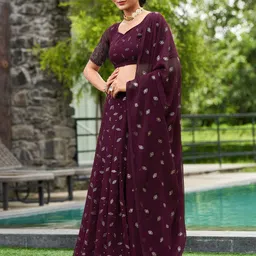 KALINI Embroidered Thread Work Semi-Stitched Lehenga & Unstitched Blouse With Dupatta-image-59