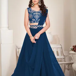 KALINI Embroidered Thread Work Semi-Stitched Lehenga & Unstitched Blouse With Dupatta-image-60