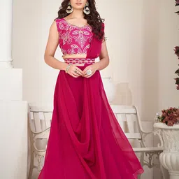 KALINI Embroidered Thread Work Semi-Stitched Lehenga & Unstitched Blouse With Dupatta-image-56
