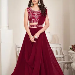 KALINI Embroidered Thread Work Semi-Stitched Lehenga & Unstitched Blouse With Dupatta-picture-18