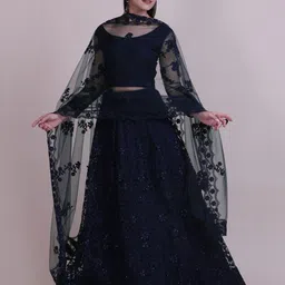 KALINI Embroidered Thread Work Semi-Stitched Lehenga & Unstitched Blouse With Dupatta-13