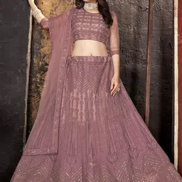 Satrani Embroidered Sequinned Semi-Stitched Lehenga & Unstitched Blouse With Dupatta-image-60