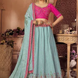 Satrani Embroidered Sequinned Semi-Stitched Lehenga & Unstitched Blouse With Dupatta-picture-57