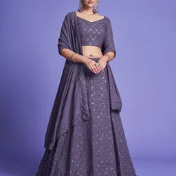 ODETTE Embroidered Sequinned Semi-Stitched Lehenga Choli With Dupatta-picture-54