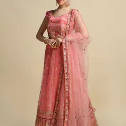 KALINI Embroidered Thread Work Net Semi-Stitched Lehenga & Unstitched Blouse With Dupatta image 2