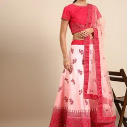 HRITIKA Embroidered Mirror Work Semi-Stitched Lehenga & Unstitched Blouse With Dupatta image 4