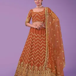 Fusionic Embroidered Sequinned Semi-Stitched Lehenga & Unstitched Blouse With Dupatta-picture-54