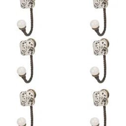 IndianShelf Black & White 6 Pieces Floral Printed Ceramic Wall Hooks-10