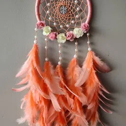 UVID ART AND CRAFT SUPPLIES Orange& Pink Textured Feather Dream Catcher-42