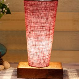 Devansh Pink Jute Cylinder Table Lamps With Brown Square Wood Base-46