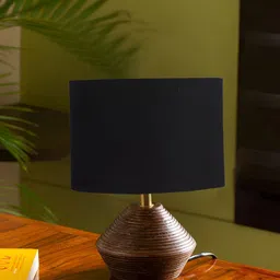 Devansh Black Wooden Traditional Cylindrical Shaped Table Lamp-38