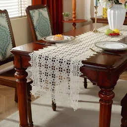 TANLOOMS Gold Toned Embroidered Satin Table Runner-image-55