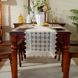 MONKDECOR Beige Cutwork Table Runnner image 1