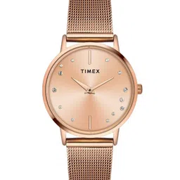 Timex Women Brass Embellished Dial & Stainless Steel Bracelet Style Straps Watch TWEL15602-image-12
