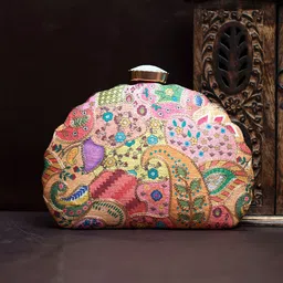 ARTKLIM Ethnic Motifs Printed Embroidered Box Clutch-picture-18