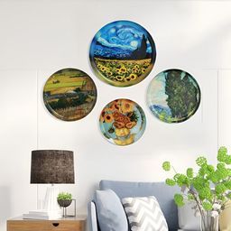 Homspurts 4 Pcs Blue & Green Van Gogh Art Painted Wall Plates-27