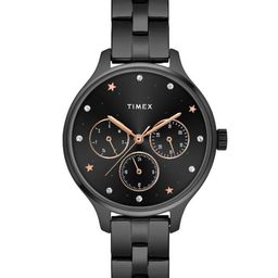 Timex Women Black Brass Embellished Dial & Black Stainless Steel Bracelet Style Straps Analogue Watch-image-43