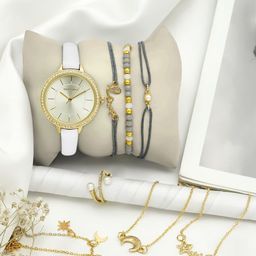 JOKER & WITCH Women Gold Toned & White Analogue Watch With Bracelet And Ring Gift Set-2