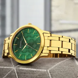 Titan Men Green Brass Dial & Gold Toned Stainless Steel Bracelet Style Straps Analogue Watch 1825YM07-picture-22