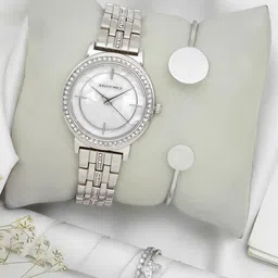 JOKER & WITCH Women Silver-Toned Embellished Dial Watch With Bracelet & Ring- JWLT6-image-53