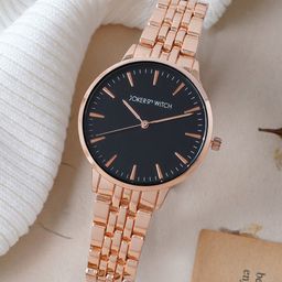 JOKER & WITCH Women Black Embellished Dial & Rose Gold Toned Straps Analogue Watch-27