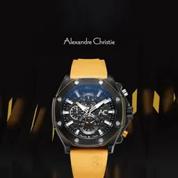 Alexandre Christie Men Black Dial & Yellow Straps AC 9601 MCR Chronograph Analogue Watch-picture-42