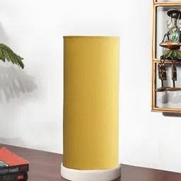 Devansh Yellow Textured Wooden Contemporary Cylindrical Shaped Table Lamp-27