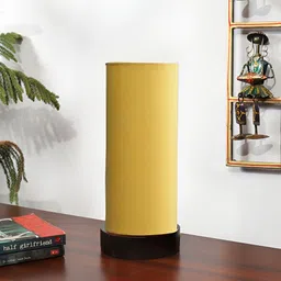 Devansh Yellow Wooden Contemporary Cylindrical Shaped Table Lamp-21