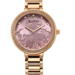 Titan Women Purple Brass Printed Dial & Gold Toned Wrap Around Straps Analogue Watch-41