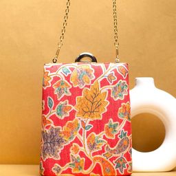 ARTKLIM Floral Printed Zari Brocade Box Clutch-image-21