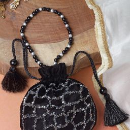 Anekaant Embellished Wrist Loop Tasselled Potli Clutch-image-55