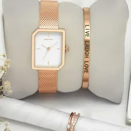 JOKER & WITCH Women Rose Gold Toned Bracelet Style Straps Watch With Bracelet & Ring-image-43