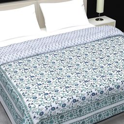 Jaipur Dohar Blue & White Floral AC Room 150 GSM Cotton Reversible Double Bed Dohar-image-13