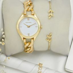 JOKER & WITCH Women Gold Toned Stainless Steel Analogue Watch With Bracelet & Ring-image-75
