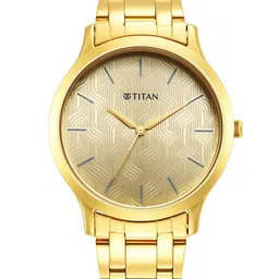 Titan Men Yellow Brass Dial & Gold Toned Stainless Steel Bracelet Style Straps Analogue Watch 1825YM03-54