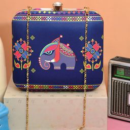 ARTKLIM Women Blue & Coral Printed Box Clutch-image-87
