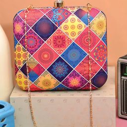ARTKLIM Pink & Blue Printed Box Clutch-image-98