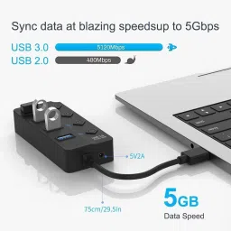 LipiWorld 4 Port USB Hub, USB Hub 3.0 for PC, USB Hub with Individual Power Switches USB Adapter image 5