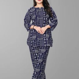 Women Top & Pyjama Set Blue Printed-image-116