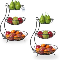 Pack of 2 Metal 3-Layer Fruit Basket for Dining Table | Black Steel Fruit & Vegetable Basket-image-19