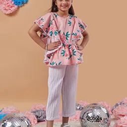 pspeaches Girls Floral Printed Kimono Sleeve Top with Trousers-image-58