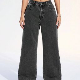 Women Loose Fit High Rise Black Jeans-image-91