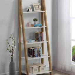 Plank Reno Engineered Wood Ladder Book Shelf and Display Unit Engineered Wood Open Book Shelf-0