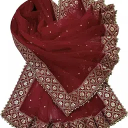 Net Embroidered Maroon Women Dupatta-image-64