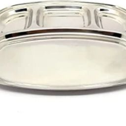 Stainless Steel Curved Shape Bowl Lunch/Dinner Plate/Dosa Thali 4 Compartments Sectioned Plate-10